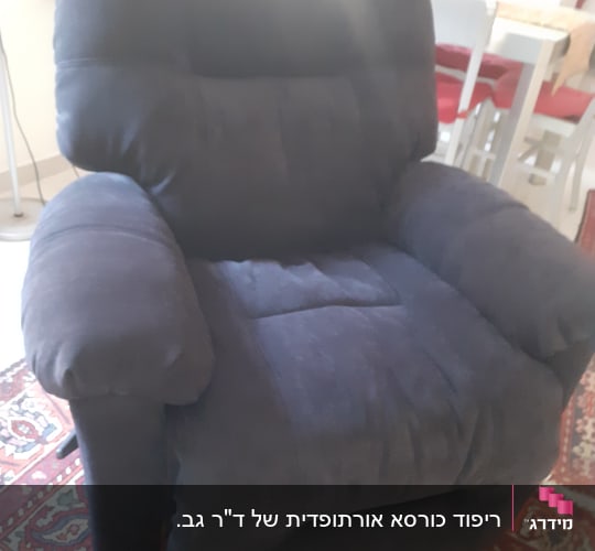 כורסת טלוויזיה מרופדת בבד כהה בסלון הבית